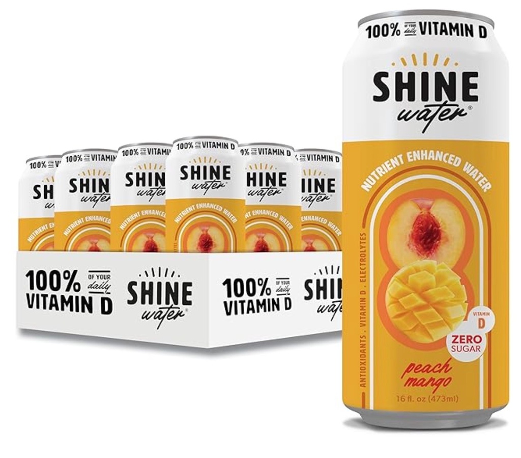 ShineWater Peach Mango Vitamin D Electrolyte Drink Pack (473ml x 12)